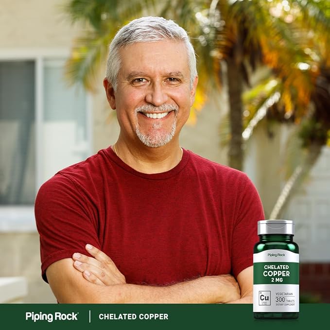 Piping Rock Chelated Copper 2 mg Supplement | 300 Tablets | Vegetarian, Non-GMO, Gluten Free