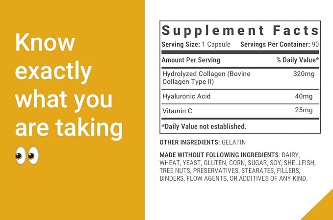 Type 2 Collagen for Joint Support | 270 Capsules (9 Month Supply) | Grass-Fed Hydrolyzed with Hyaluronic Acid & Vitamin C | Joint Health & Cartilage Support