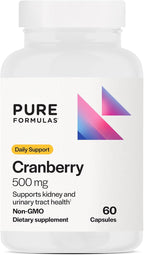 PureFormulas Cranberry 500 mg - Supports Kidney and Urinary Tract Health - Antioxidant Supplement for Immune Protection and Cellular Health - Cranberry Pills for Women & Men - Non-GMO - 60 Capsules