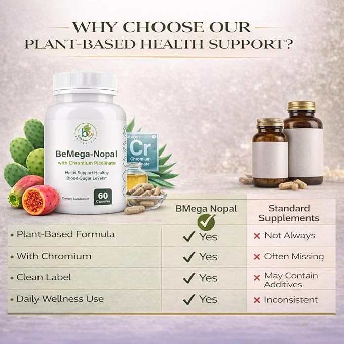BMega Nopal with Chromium Picolinate - Supports Metabolism & Nutrient Balance - Natural Plant-Based Supplement Helps Support Healthy Blood Sugar Levels & Wellness - 60 Capsules