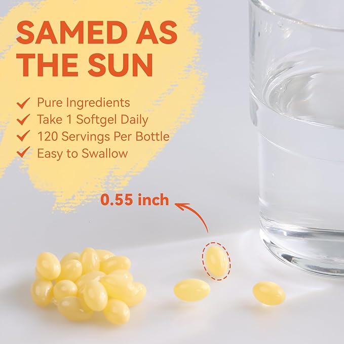 Vitamin D3 K2 Supplement Softgels, Vitamin D3 5000 IU & Vitamin K2 MK7 200 mcg, Bone & Teeth Support, Easy to Swallow - 240 Counts
