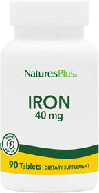 NaturesPlus Iron - 40 mg, 90 Tablets - Vegetarian, Gluten Free - 45 Servings