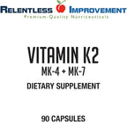 Natural Vitamin K2 MK4 Plus Vitamin K2 MK7 High-Potency 15,000mcg MK-4 + 60mcg MK-7 Supports Bone and Arterial Health Vegi-Capsules Soy-Free