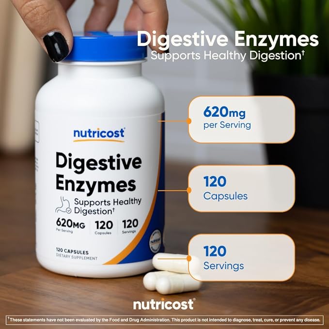 Nutricost Digestive Enzymes 620mg, 120 Capsules - Complete Digestive Enzyme Supplement