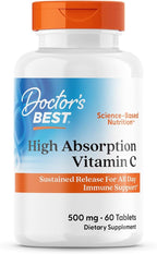 Doctor's Best High Absorption Vitamin C 500mg with Bioflavonoids - Vegan VIT C Supplement for Women & Men, PureWay-C Ascorbic Acid, Immune Health Support, Sustained Release, Gluten Free - 60 Tablets