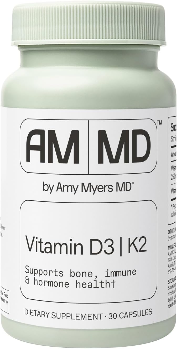 Amy Myers MD Vitamin D3/K2 10,000 IU Capsules - Daily Vitamin Supplement for Bone, Immune & Hormone Health Support - Healthy Mindset & Relaxation Aid - 30 Capsules