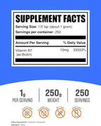 BulkSupplements.com Biotin 10000mcg Powder - Vitamin B7, Vitamins for Hair, Skin, and Nails - Gluten Free, 1g per Serving (10mg Biotin), 250g (8.8 oz) (Pack of 1)