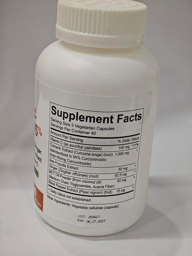 Turmeric Pure Turmeric Curcumin 95 1000 mg - Black Pepper Extract | Vegan Capsules 120