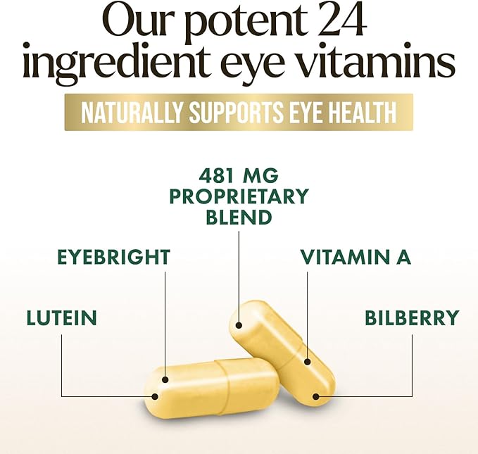 Eye Vitamins Supplements - 3x Strength Eye Health Vitamin with Lutein and Zeaxanthin - Vision Macular Health & Dry Eyes Support With Zinc, Vitamins C E & Minerals, Bottled in USA - 60 Capsules