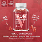 Iron Gummies Supplements for Women & Kids - Multivitamin with Iron for Blood Oxygen, Great Tasting Gummy Vitamins with Vitamin C for Max Absorption - Vegan Chewable, Peach Flavor(3 Packs)