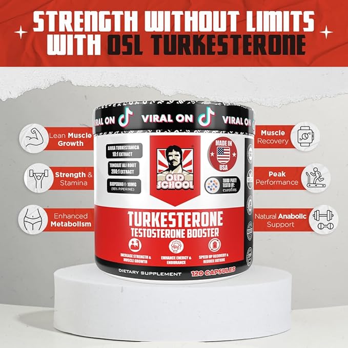 Old School Labs Testosterone Supplement for Men – Turkesterone 1500mg Max Potency + Tongkat Ali & BioPerine® – Muscle Growth, Recovery, Drive & Stamina – 120 Caps, 40 Servings