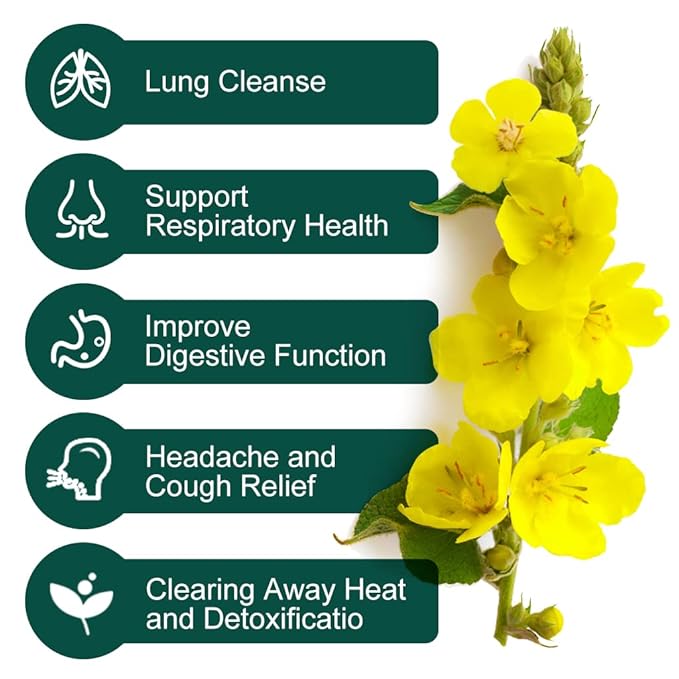Mullein Leaf Tea Bags - Lungs Cleanse and Respiratory Support, Herbal Teas, Caffeine Free, 40 Tea Bags