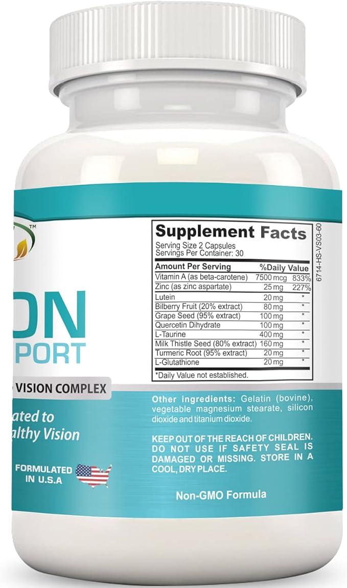 Advanced Vision Support - Lutein Eye & Vision Complex with Lutein, Bilberry, Zinc, Grapeseed & Essential Vitamins - All Natural Retina Capsules for Eye Health - Made in USA