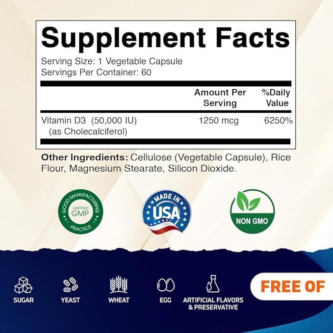 Vitamatic 3 Pack Vitamin D3 50,000 IU (as Cholecalciferol), Once Weekly Dose, 1250 mcg, 60 Veggie Capsules 1 Year Supply, Progressive Formula Helping Vitamin D Deficiencies