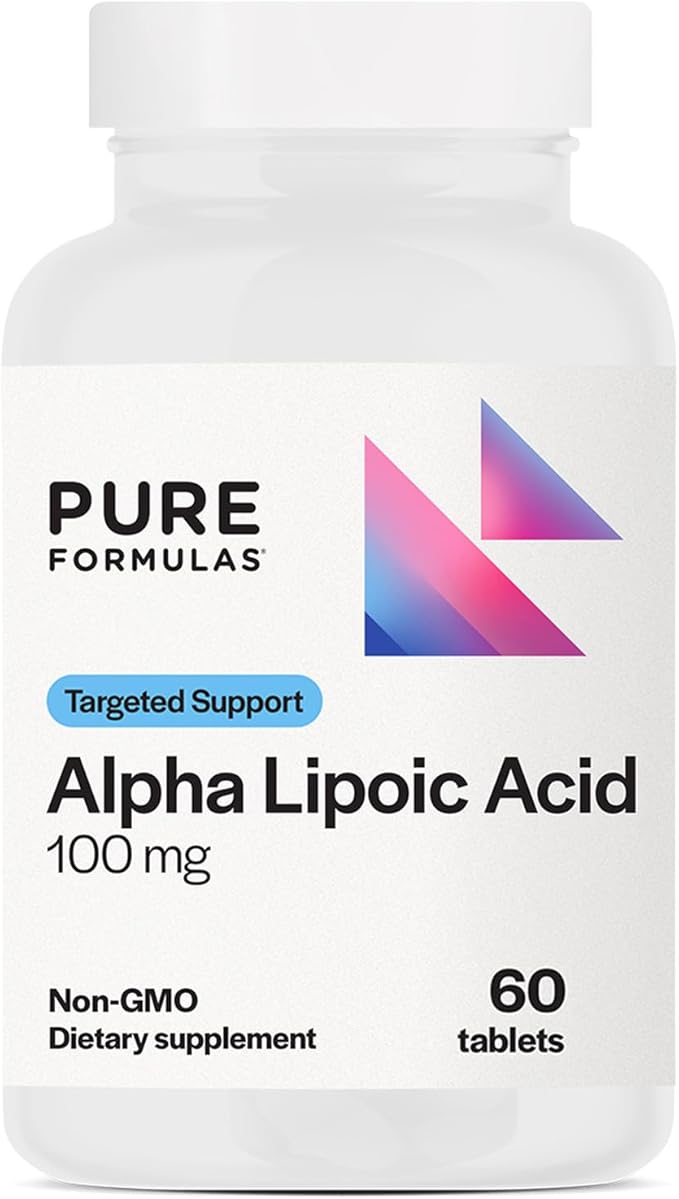 PureFormulas Alpha Lipoic Acid 100 mg ALA Supplement for Liver Support, Antioxidants, Nerve, & Cardiovascular Health Acido Alfa Lipoico 100mg Neuropathy Supplement Non-GMO 60 Tablets