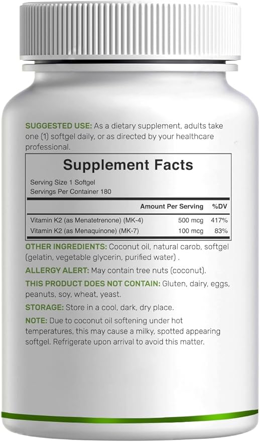 DEAL SUPPLEMENT Vitamin K2 Supplement 600mcg, 180 Coconut Oil Softgels | Full Spectrum High Absorption MK-7 & MK-4 Forms | Bone, Joint, & Immune Support – Non-GMO