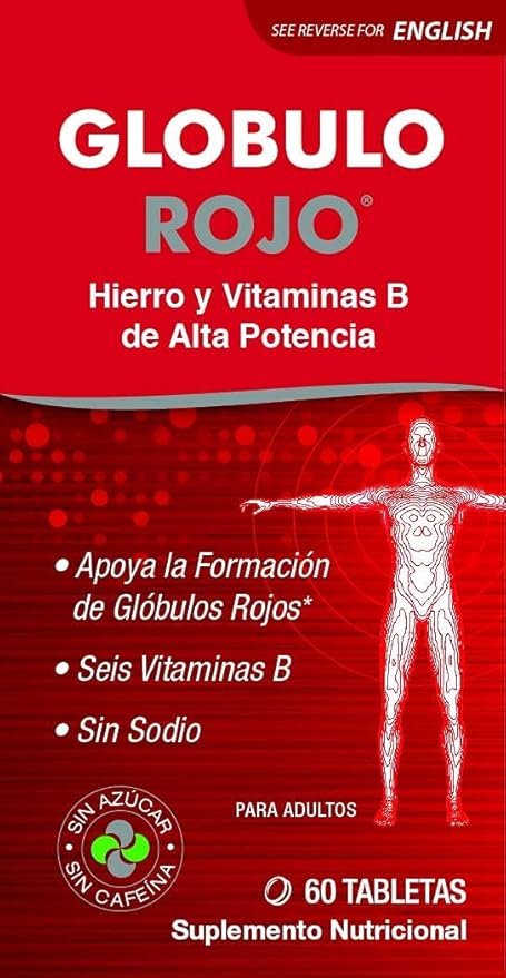 Globulo Rojo Iron Supplement - Dietary Supplement Pills with High Potency Iron & B Vitamins, 60 Tablets