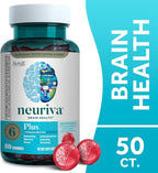 NEURIVA Plus Brain Supplement for Memory, Focus & Concentration + Cognitive Function with Nootropics Phosphatidylserine and Neurofactor, VIT B6 & B12, Strawberry Flavor, 50 Gummies (3 Pack)