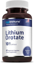 Lithium Orotate 10mg per Capsule - 60 Vegetarian Capsules. Memory and Emotional Wellness Support - Magnesium Stearate Free - 2 Months Supply of Lithium Supplement.