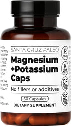 Santa Cruz Paleo Magnesium + Potassium Caps, Supplement for Men and Women, Paleo, Keto, Sugar & Gluten Free, Magnesium Glycinate 166mg and Potassium Citrate 38mg per Serving, American Made, 60 Caps