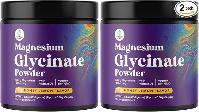 High Absorption Magnesium Glycinate Powder - Vegan Magnesium Powder for Sleep Relaxation & Regularity - Drink Mix Non-GMO Gluten Free & No Artificial Flavors (Honey Lemon) - 136g - 2 Pack