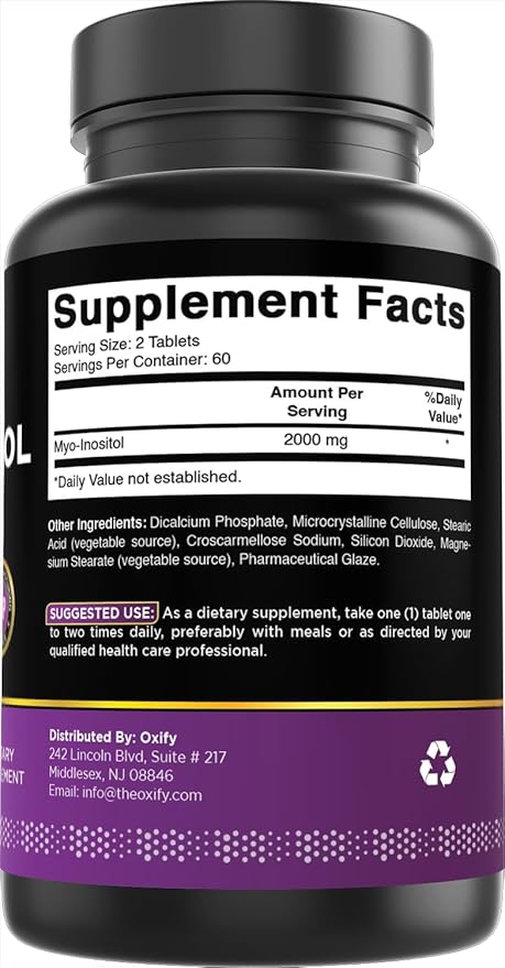 Oxify Myo-Inositol 2000 mg | 120 Tablets | Gluten-Free, Non-GMO | Supplement Made in USA