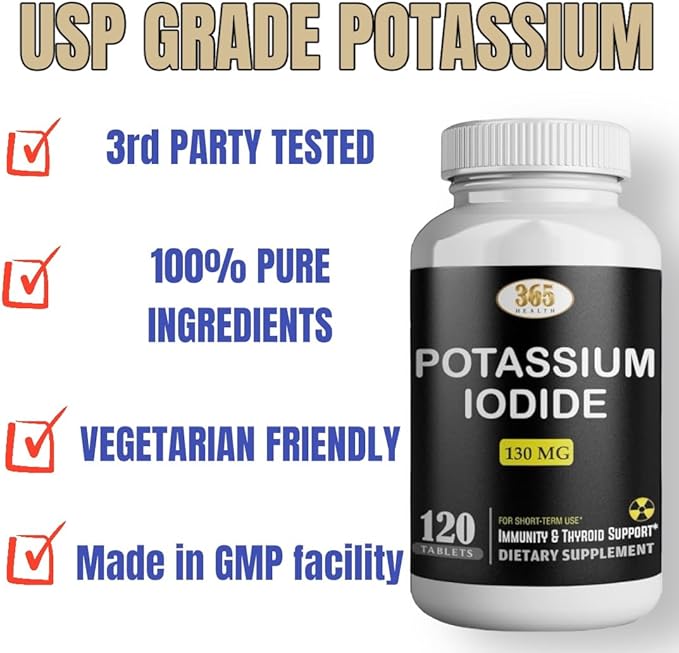 Potassium Iodide130 mg - KI Tablets- Potassium130 mg - USA Made Potassium Iodine Pills YODO Naciente, Yoduro de potasio - 120 Tablets