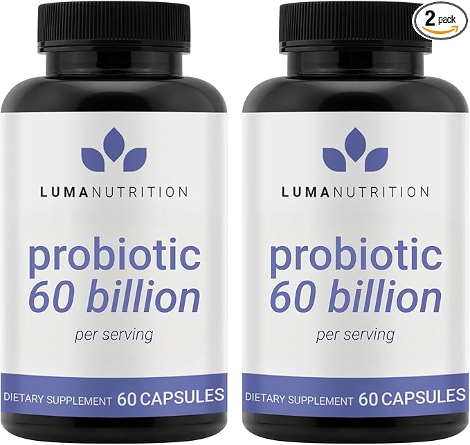 Luma Nutrition Probiotics 60 Billion CFU with Prebiotics - Probiotics for Women and Men - Formulated for Digestive Enzyme Health - Vegan & Gluten-Free - 60 Capsules (Pack of 2)