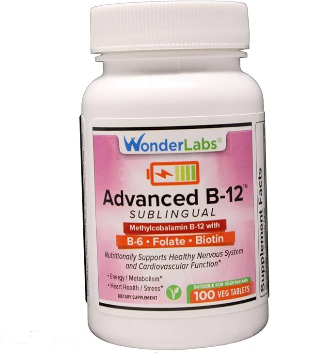 Wonder Laboratories Sublingual Vitamin B12 (1000 mcg), B6 (5mg), Folic Acid(400 mcg) & Biotin (25mcg) - Formulated with Methylcobalamin Vitamin B-12 (250 Tablets)