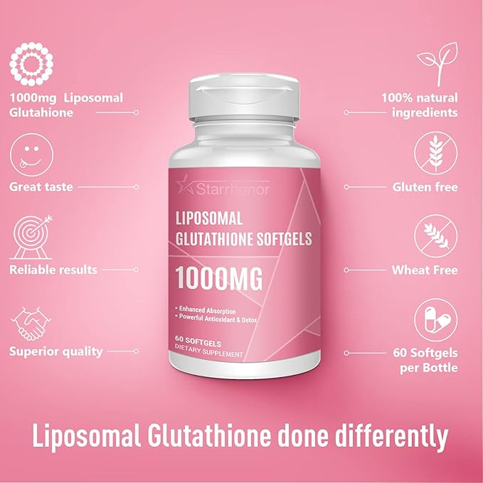 Liposomal Glutathione Softgels 1500MG, Reduced Glutathione Supplement with Vitamin C, Better Absorption, Non-GMO Powerful Antioxidant for Healthy Aging, Detox, Immune Health, 60 Softgels