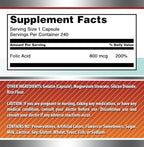 Amazing Formulas Folic Acid (Vitamin B9) 800 Mcg Supplement | Capsules | Non-GMO | Gluten-Free | Made in USA (1 Pack | 240 Count)