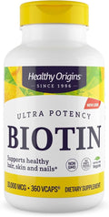Healthy Origins Biotin 10,000 mcg (10 mg), 360Veggie Capsules - High Potency USP Grade Vitamin B7 Supplement - Supports Healthy Hair Growth, Strong Nails & Glowing Skin - Non-GMO, Vegan & Gluten-Free