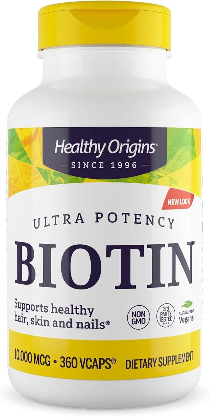 Healthy Origins Biotin 10,000 mcg (10 mg), 360Veggie Capsules - High Potency USP Grade Vitamin B7 Supplement - Supports Healthy Hair Growth, Strong Nails & Glowing Skin - Non-GMO, Vegan & Gluten-Free