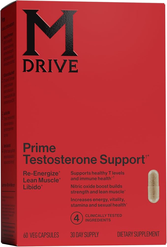 Mdrive Prime - Men's T-Support Supplement, Max Energy, Focus & Lean Muscle, KSM-66 Ashwagandha, S7 Nitric Oxide Booster, Bioperine and DHEA,30 Servings, 60 Count
