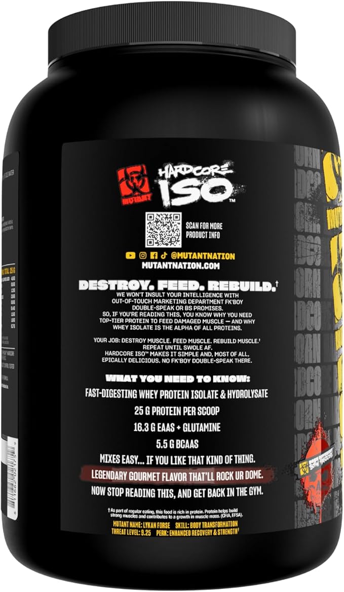 Mutant Hardcore ISO Whey Protein Powder Acts Fast to Help Recover, Build Muscle, Bulk and Strength, Uses Only Ingredients, 1.6 lb - Triple Chocolate