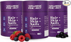 The Wellness Project 14-in-1 Hair, Skin & Nails Gummies with 10,000 mcg Biotin, Keratin, Hyaluronic & Folic Acid, Vitamins A, C, B5, B6 & B12 & Sea Buckthorn | Tasty Mixed Berry Flavor (Pack of 3)