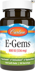 Carlson - E-Gems 800 IU (536 mg), Natural-Source Vitamin E, Optimal Wellness, 50 Soft Gels