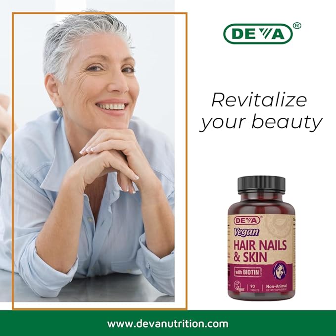 DEVA Vegan Vitamins Hair, Nails & Skin Supplement with 500 mcg of Biotin Per Tablet 90 Tablets (Pack of 2)