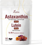 VivoNu 14-in-1 Astaxanthin 24mg & Lutein 40mg with Zeaxanthin Supplements, 6 Month Supply, Fresh Microalgae Source, Gluten Free Non-GMO, Supports Eye, Skin, Antioxidant, 180 Softgels, 1 Bag