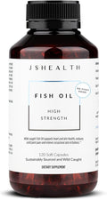 JSHealth High Strength Fish Oil. 900mg Omega-3 per Capsule with 540mg EPA and 360mg DHA. Wild-Caught, Friend of the Sea Certified, Vanilla Coated. No Fishy Aftertaste (120 Capsules)