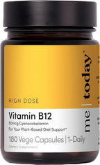 me today High-Dose Vitamin B12 50mcg Supplement - Energy Support Capsules - Cyanocobalamin for Vegan Plant-Based Diets - Red Blood Cell Formation - 180 Servings