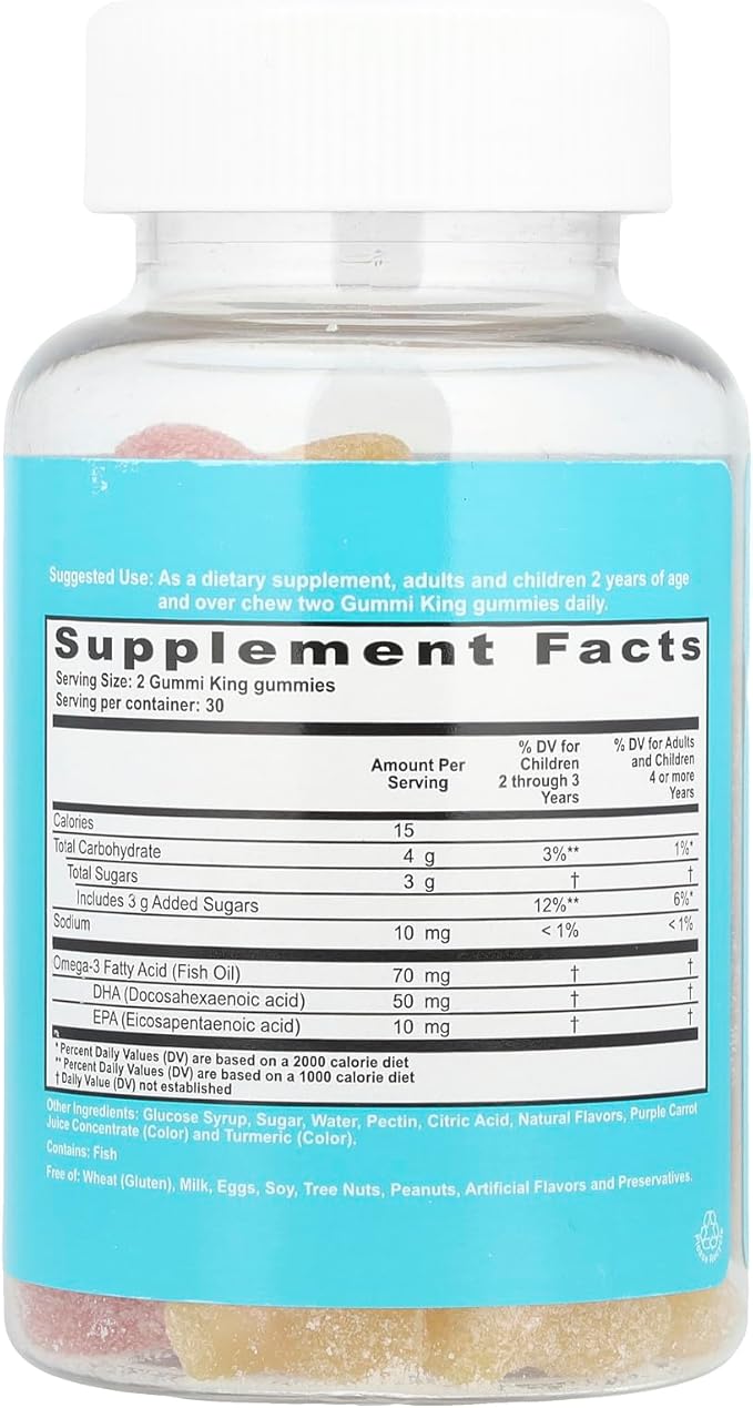 Gummi King DHA Omega-3 Supplement, Lemon/Orange/Strawberry, 60 Count