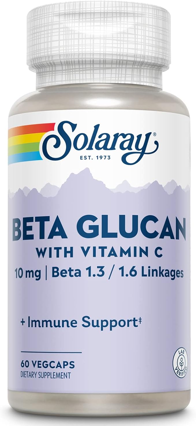 SOLARAY Beta Glucan with Vitamin C 10 mg | from Bakers Yeast | Healthy Immune System Function Support | 60 VegCaps