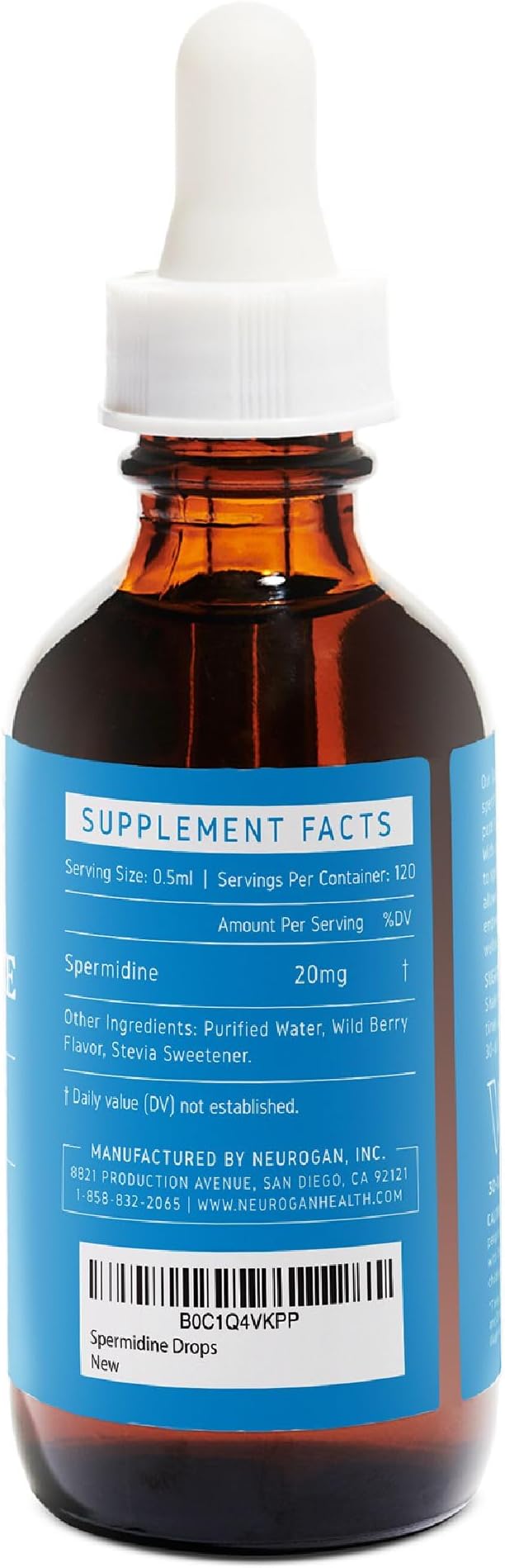 Neurogan Spermidine Supplement - 20 mg per Serving | 98% Pure | Autophagy Support & Cellular Health Supplements | Liquid Spermidine 3rd Party Tested | 60 mL, Made in USA