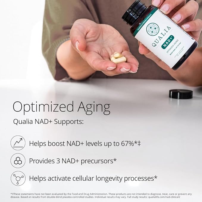 Qualia NAD Supplement — Clinically Proven to Boost NAD+ up to 67%. Optimized Aging, Energy, Focus. Elite Ingredients Nicotinamide Riboside (NIAGEN), Niacin, Niacinamide (1 Month Supply)