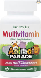 NaturesPlus Animal Parade Children's Chewable Multivitamin - 180 Animal-Shaped Tablets, Pack of 2 - Natural Assorted Flavors - Vegan, Gluten Free - 180 Total Servings