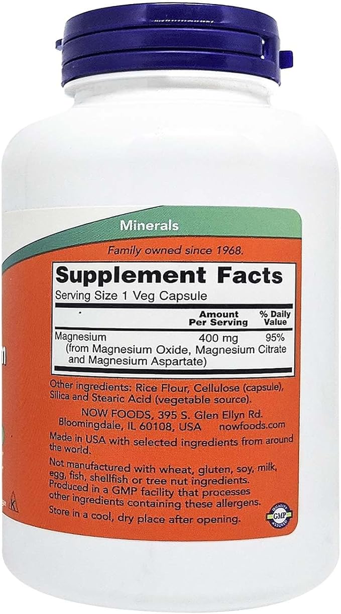 NOW Magnesium 400mg, 180 Veg Capsules