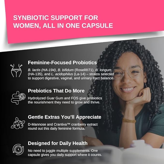 Intelligent Labs Women's Probiotics Formula with Cranberry Extract, D-Mannose and Prebiotics All in one, 6 Billion CFU Probiotic, One Capsule a Day, 60-Day Supply, Third-Party Verified for Purity