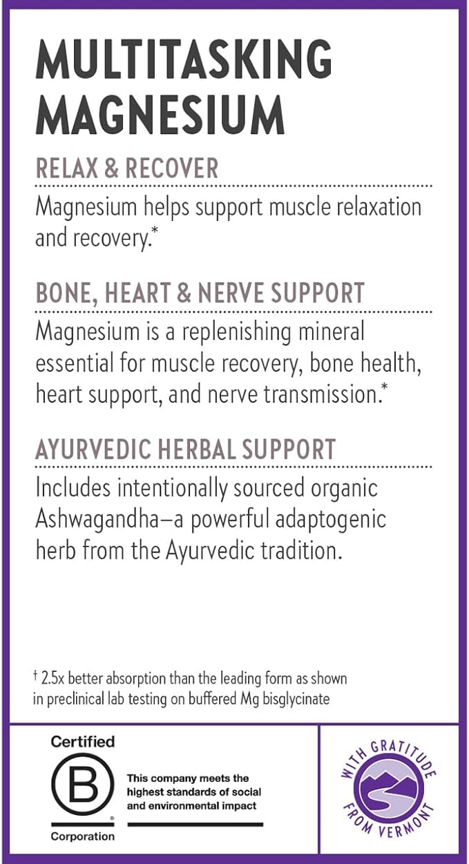 New Chapter Magnesium + Ashwagandha Supplement, 325 mg with Magnesium Glycinate for Muscle Relaxation & Recovery, Heart, Nerve & Bone Health, 2.5X Absorption, Non-GMO - 30 ct (1 Month Supply)