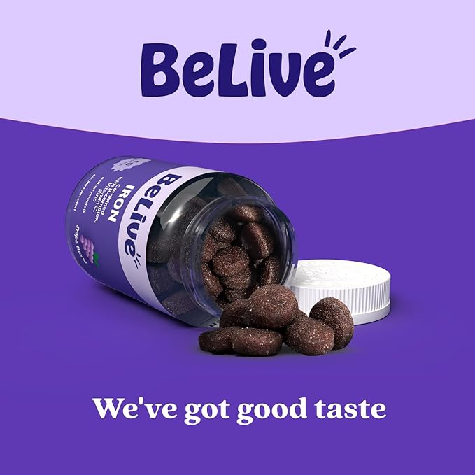 BeLive Iron Gummies - Multivitamin Iron Supplement with Vitamin C, A, B & Zinc, Supports Blood Oxygen, Vegan Supplements for Women, Men & Kids for Growth and Development - Grape Flavor | 2-Pack
